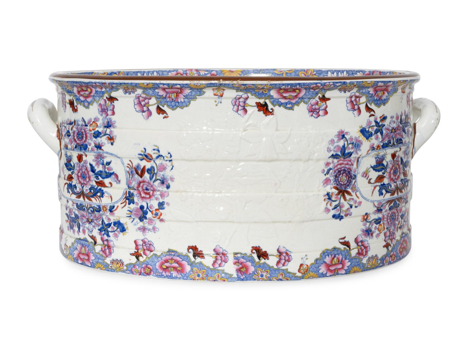 A Large Spode Transfer-Decorated Stoneware Basin
