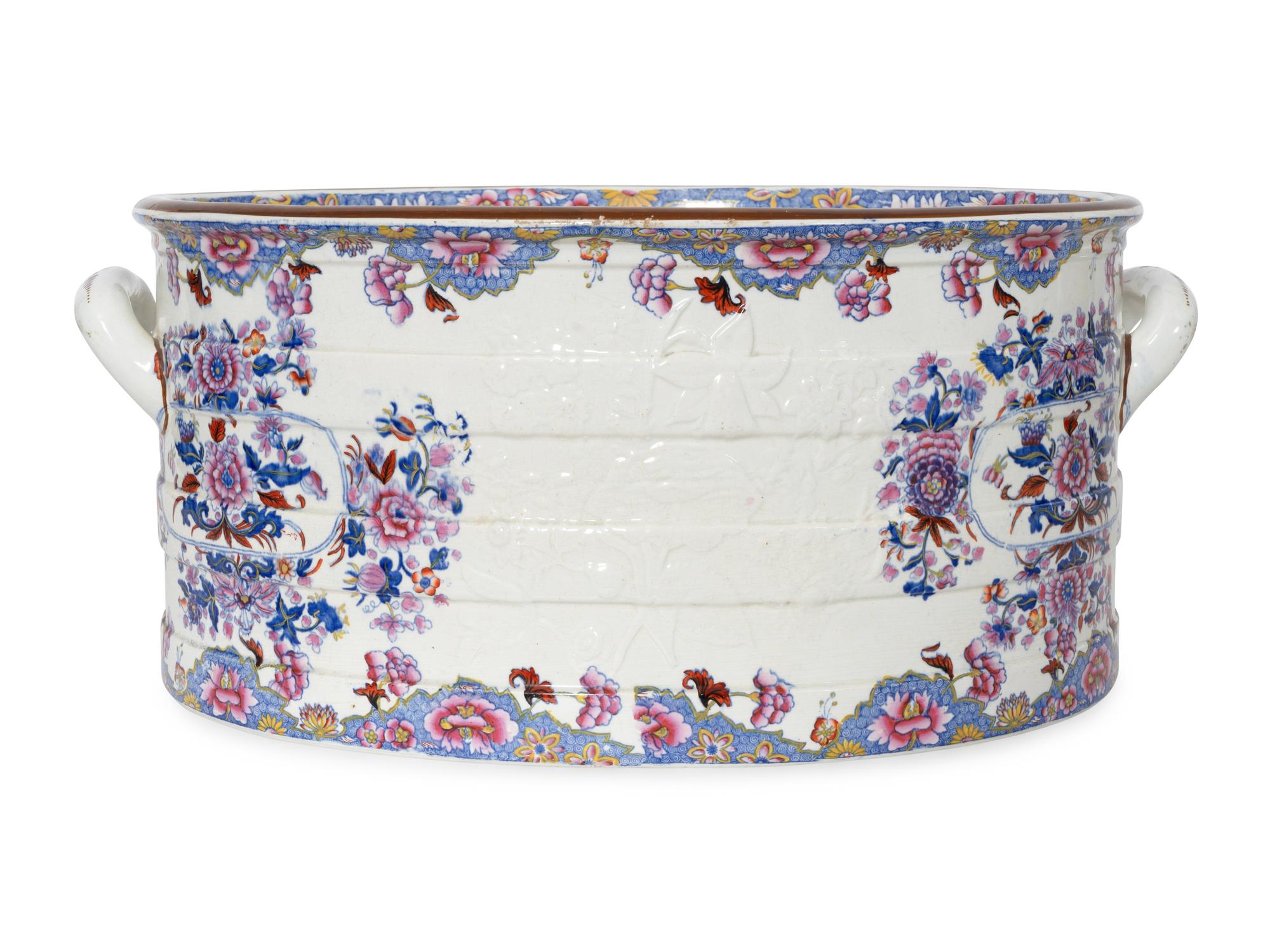 A Large Spode Transfer-Decorated Stoneware Basin