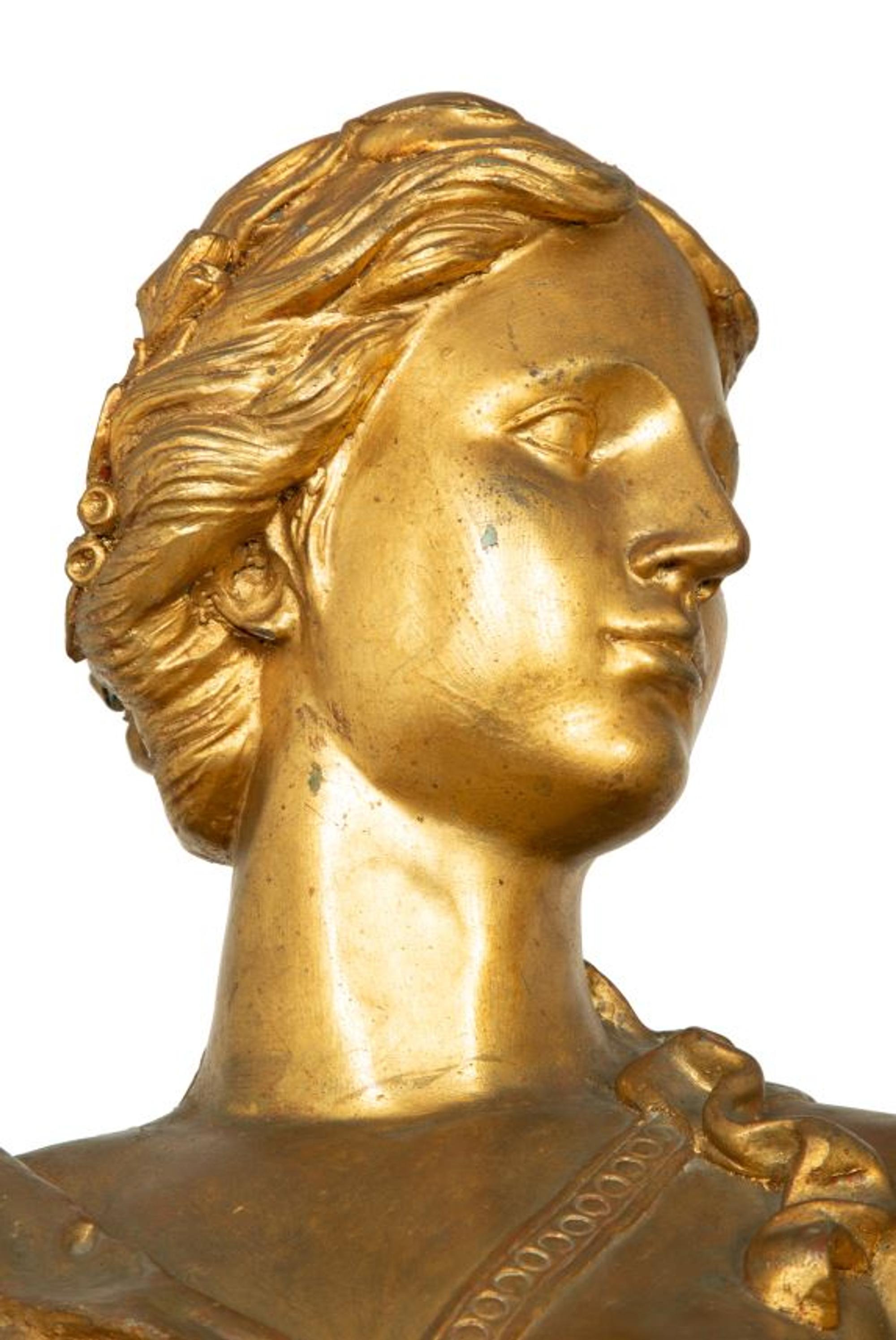 A Pair of Monumental Gilt Metal Figures on Marble Pedestals — 20TH CENTURY