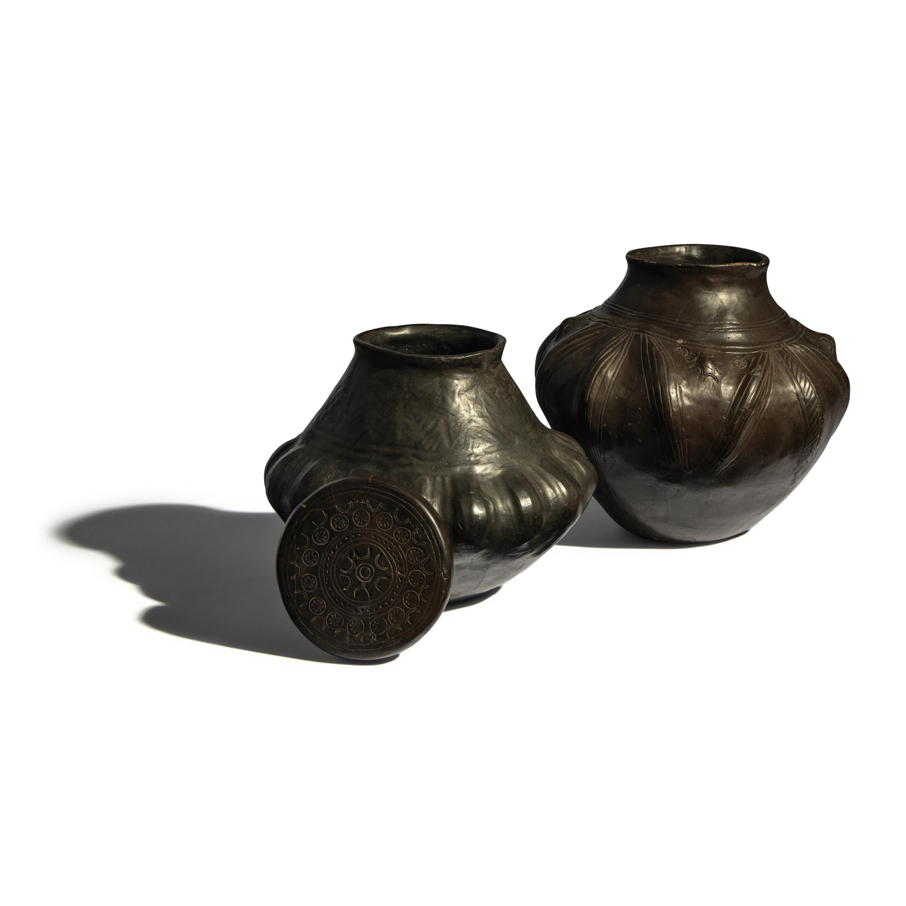Two Anglo-Saxon Black-Ware Cinerary Urns