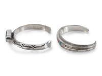 Navajo Slender Sterling Silver Cuff Bracelets, with Inlay