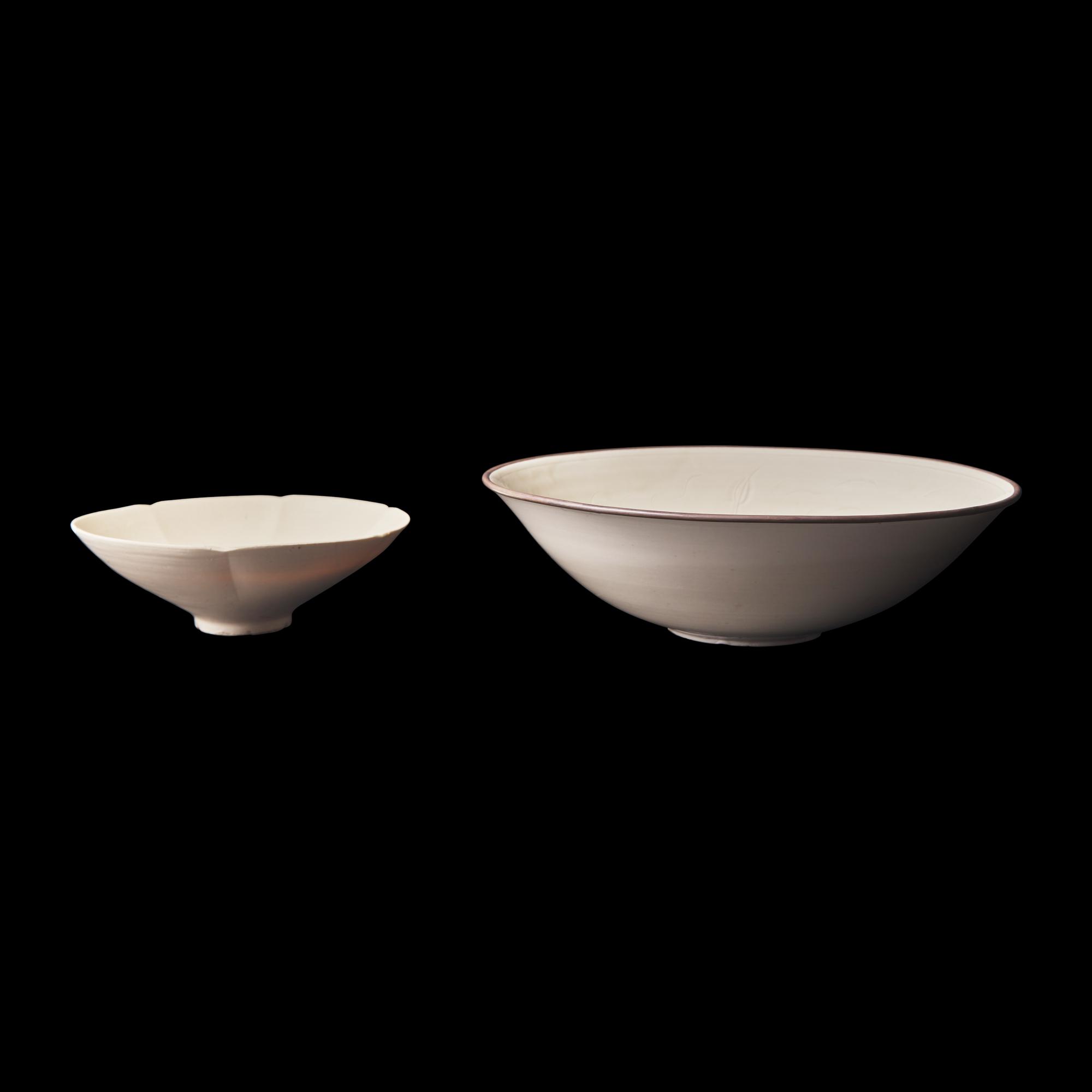A Chinese Whiteware Foliate Bowl and a Dingyao Style Incised Bowl 白釉碗兩件