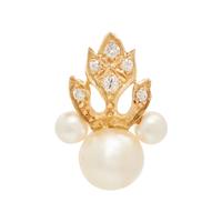 YELLOW GOLD, CULTURED PEARL AND DIAMOND PIN
