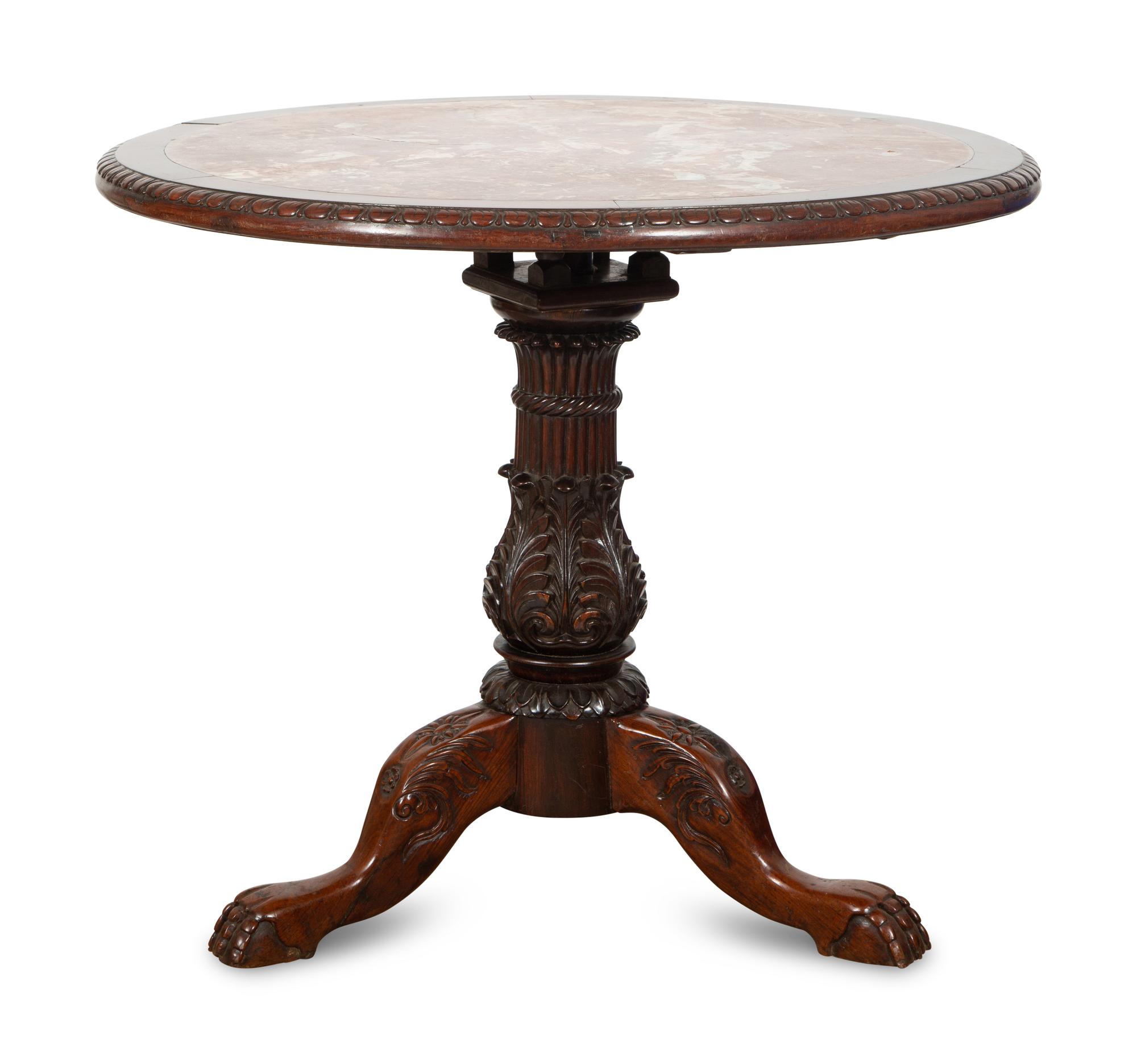 A Mahogany Center Table with Inset Marble Top