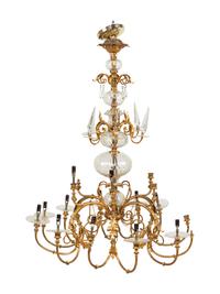 A Continental Brass and Glass Twelve-Light Chandelier