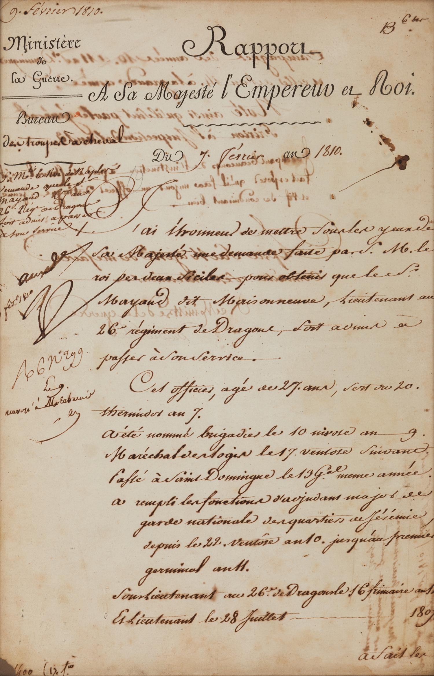 NAPOLEON I (1769-1821), Emperor of France. Partly printed document approved by Napoleon ("accordé Np"), 7 February 1810.
