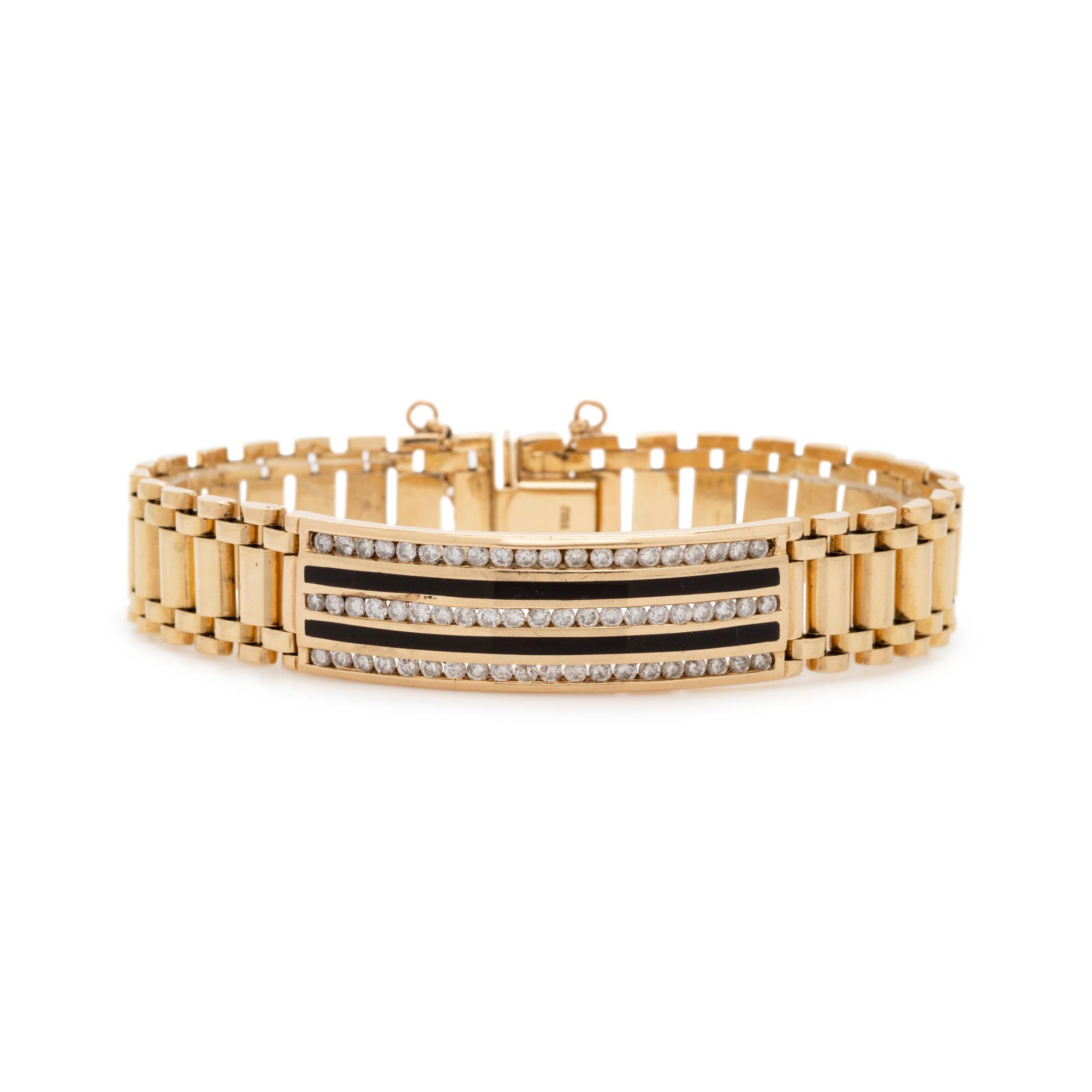 YELLOW GOLD, DIAMOND AND ONYX BRACELET