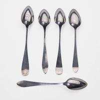 A large collection of twenty-five bird-back and fancy-back teaspoons Various makers, Lancaster, Reading, Philadelphia, PA, and Burlington, NJ, circa 1780-1820