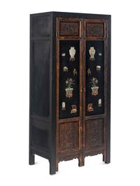 A Large Chinese Hardstone Embellished Lacquered Wood Cabinet