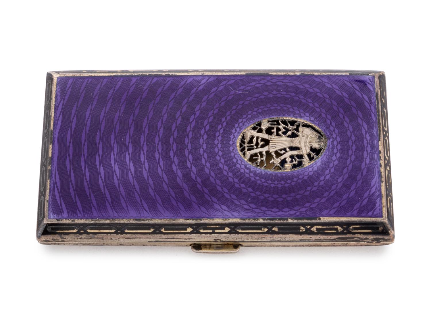 A Continental Silver and Guilloche Enamel "Egyptian" Cigarette Case
