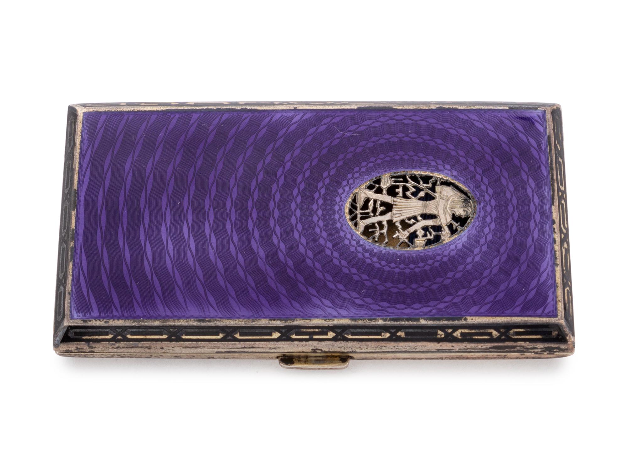 A Continental Silver and Guilloche Enamel "Egyptian" Cigarette Case