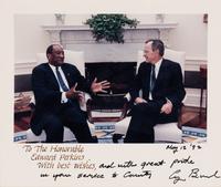 [PERKINS, Edward Joseph (1928-2020)]. A group of 9 documents or photographs by Presidents Nixon, Reagan, or Bush to Perkins, presumably with secretarial or facsimile signatures, including: