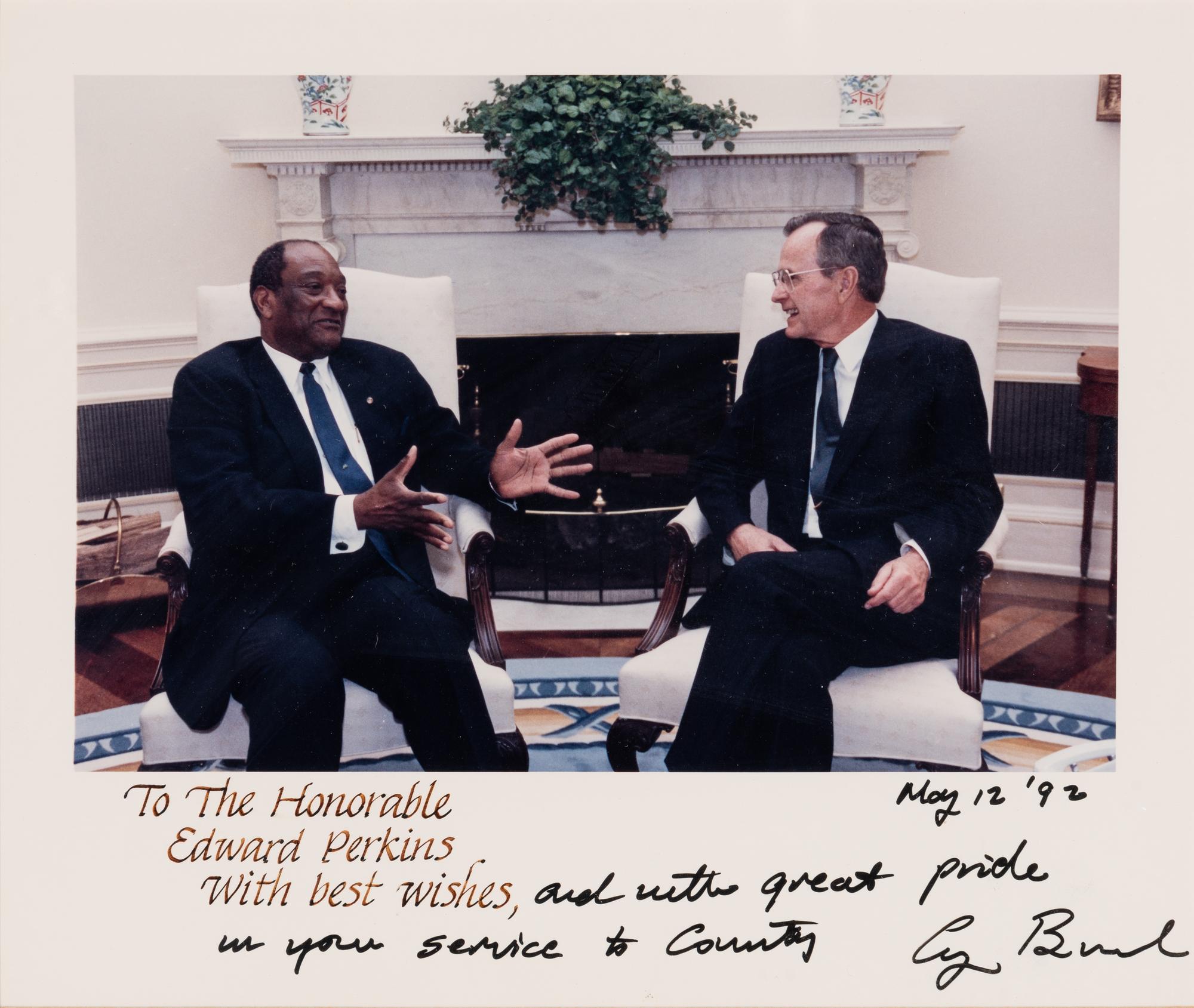 [PERKINS, Edward Joseph (1928-2020)]. A group of 9 documents or photographs by Presidents Nixon, Reagan, or Bush to Perkins, presumably with secretarial or facsimile signatures, including: