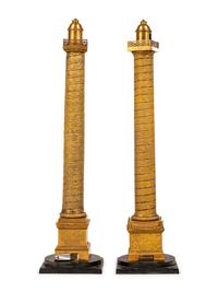 Two Large Grand Tour Gilt Bronze Models of the Column of Marcus Aurelius and Trajan's Column