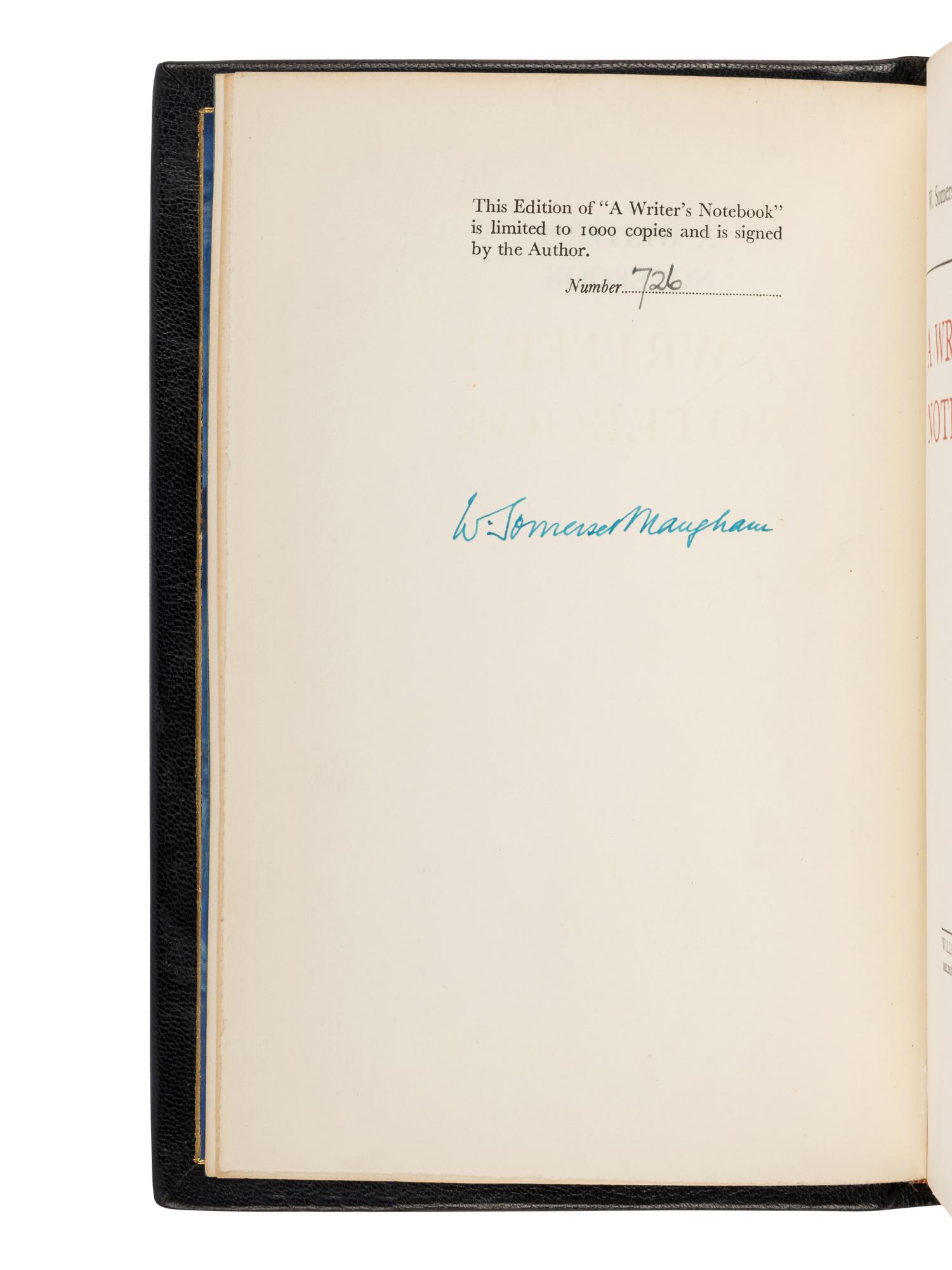 MAUGHAM, William Somerset (1874-1965). A Writer's Notebook . Melbourne, London & Toronto: William Heinemann Ltd., [1949].