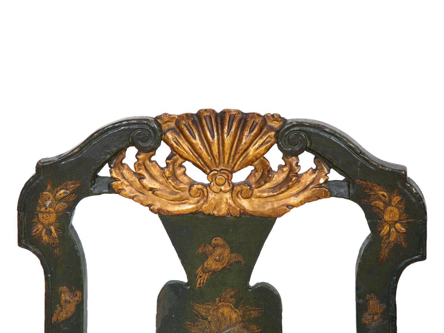 A Pair of North Italian Painted and Parcel Gilt Cane Seat Chairs