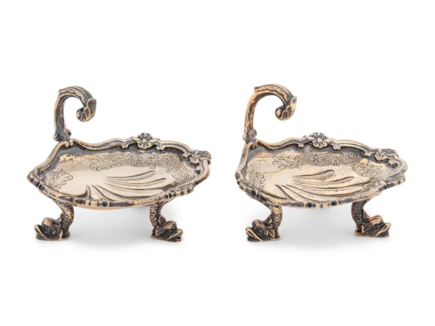 A Pair of English Silver-Gilt Shell-Form Master Salts