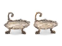 A Pair of English Silver-Gilt Shell-Form Master Salts