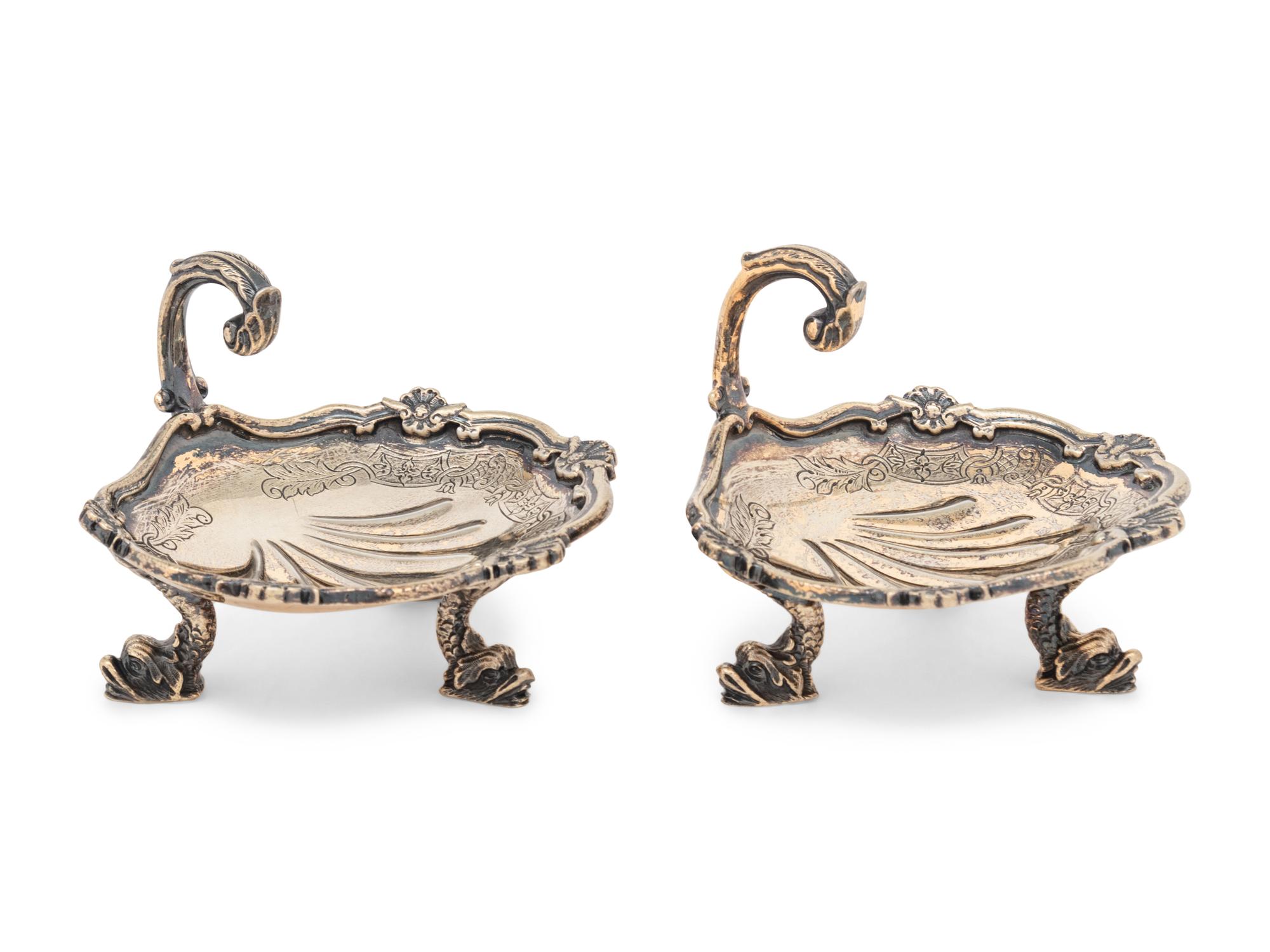 A Pair of English Silver-Gilt Shell-Form Master Salts