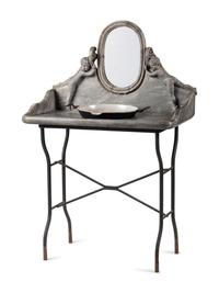 An Art Nouveau Putti-Carved Marble and Iron Figural Washstand