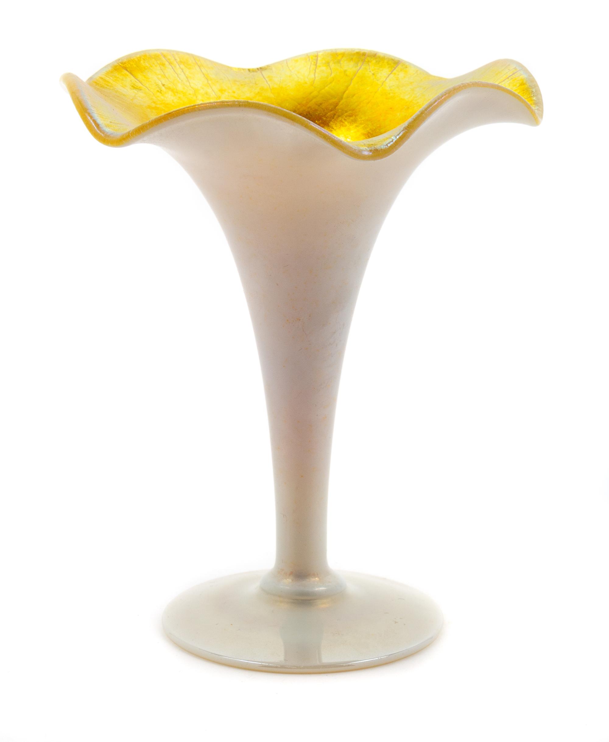 A Steuben Trumpet Vase, American, Early 20th Century, Trumpet Vase with Gold Aurene on Calcite