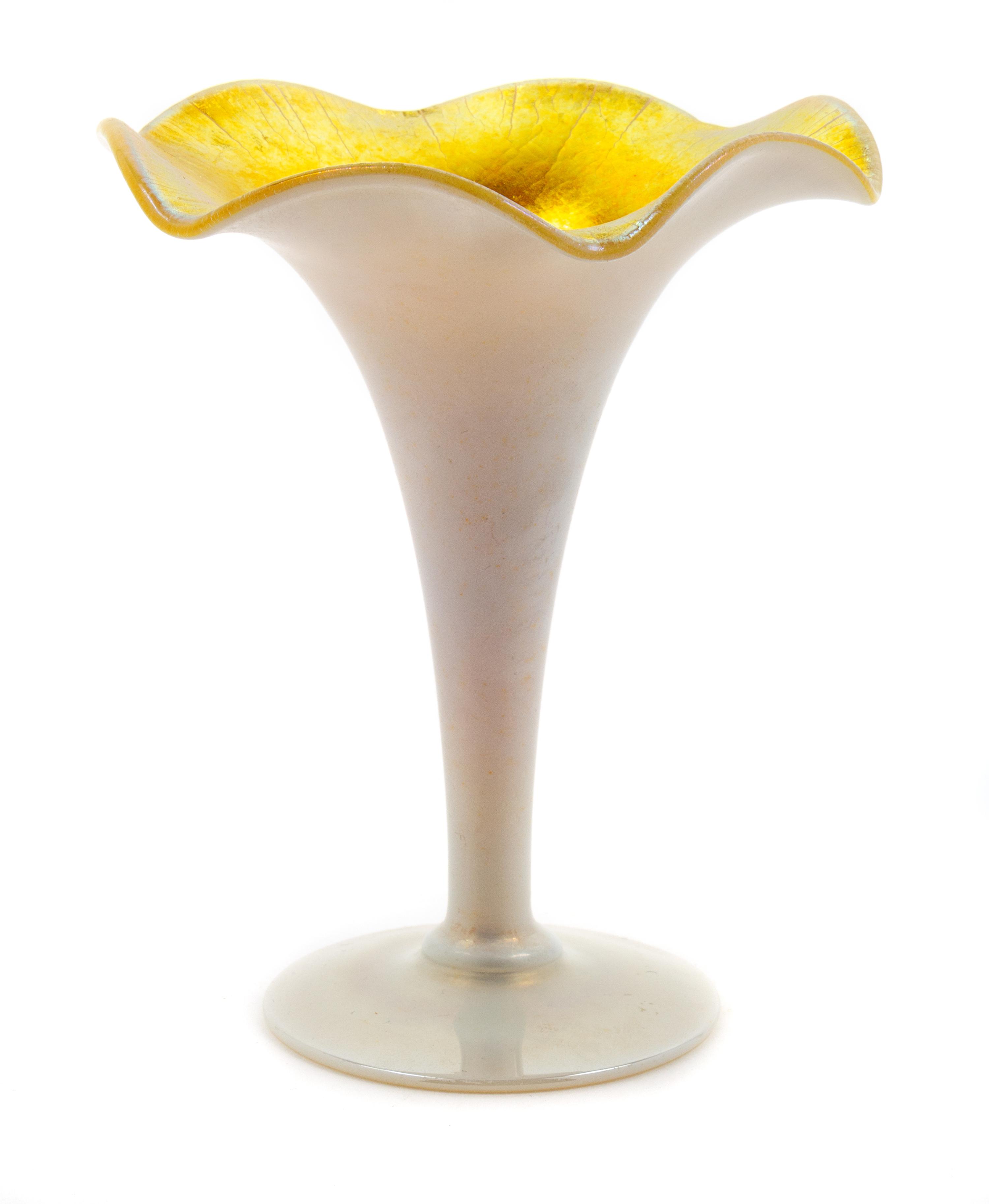 A Steuben Trumpet Vase, American, Early 20th Century, Trumpet Vase with Gold Aurene on Calcite