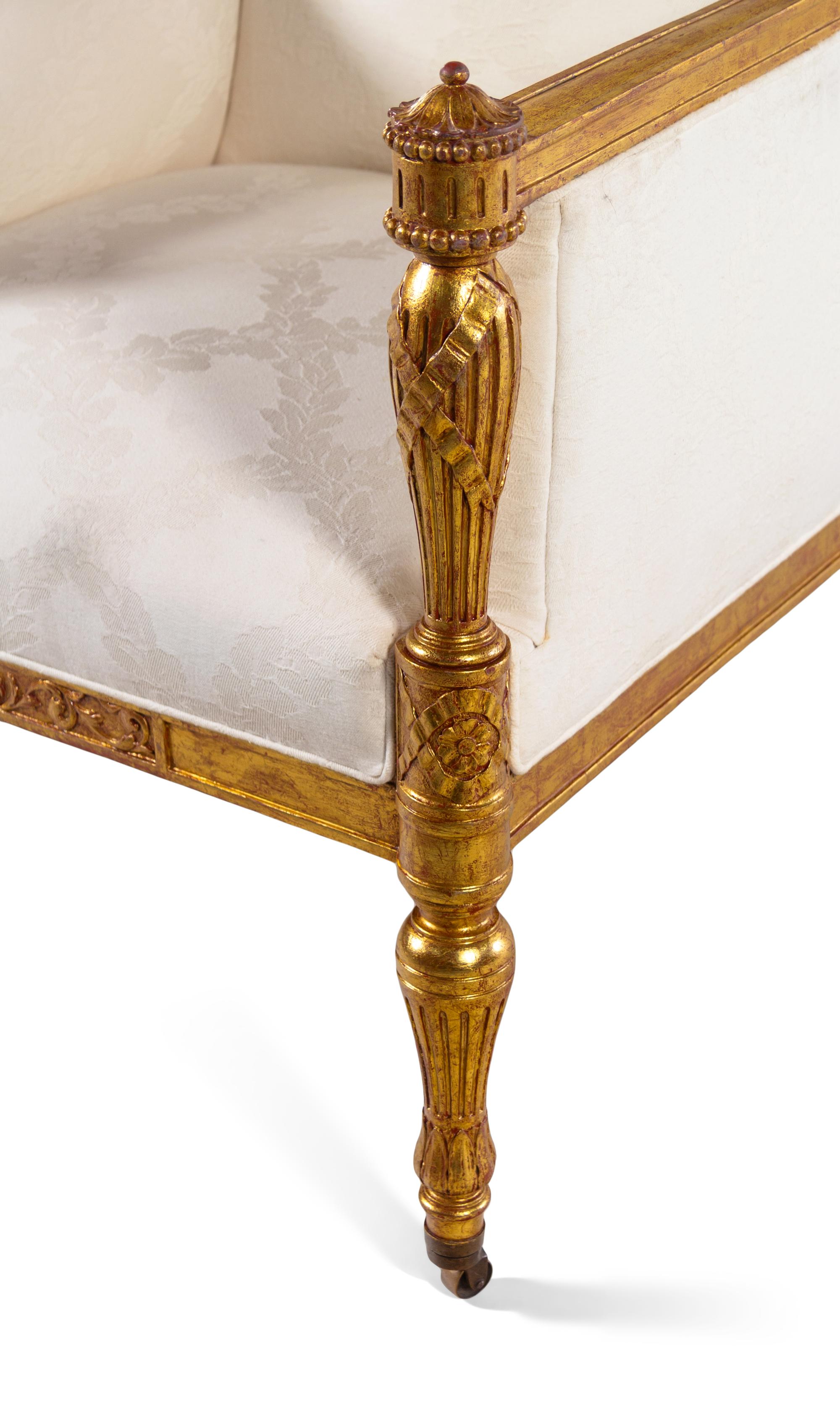 Two Louis XVI Style Carved Giltwood Bergères