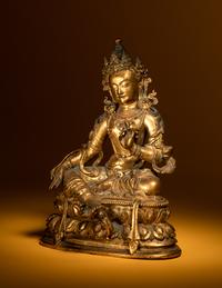 A Sino-Tibetan Gilt Bronze Figure of Seated Tara