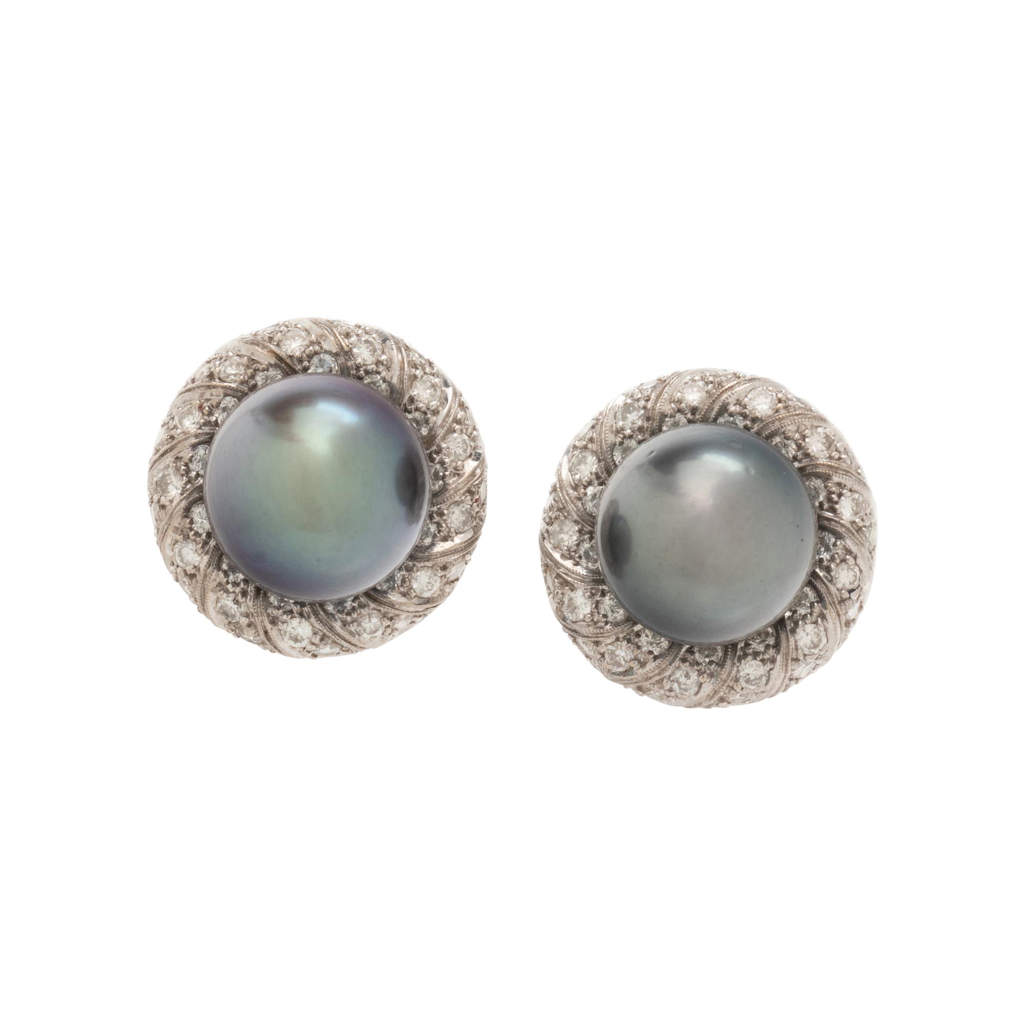 TAHITIAN CULTURED PEARL AND DIAMOND CLIP EARRINGS