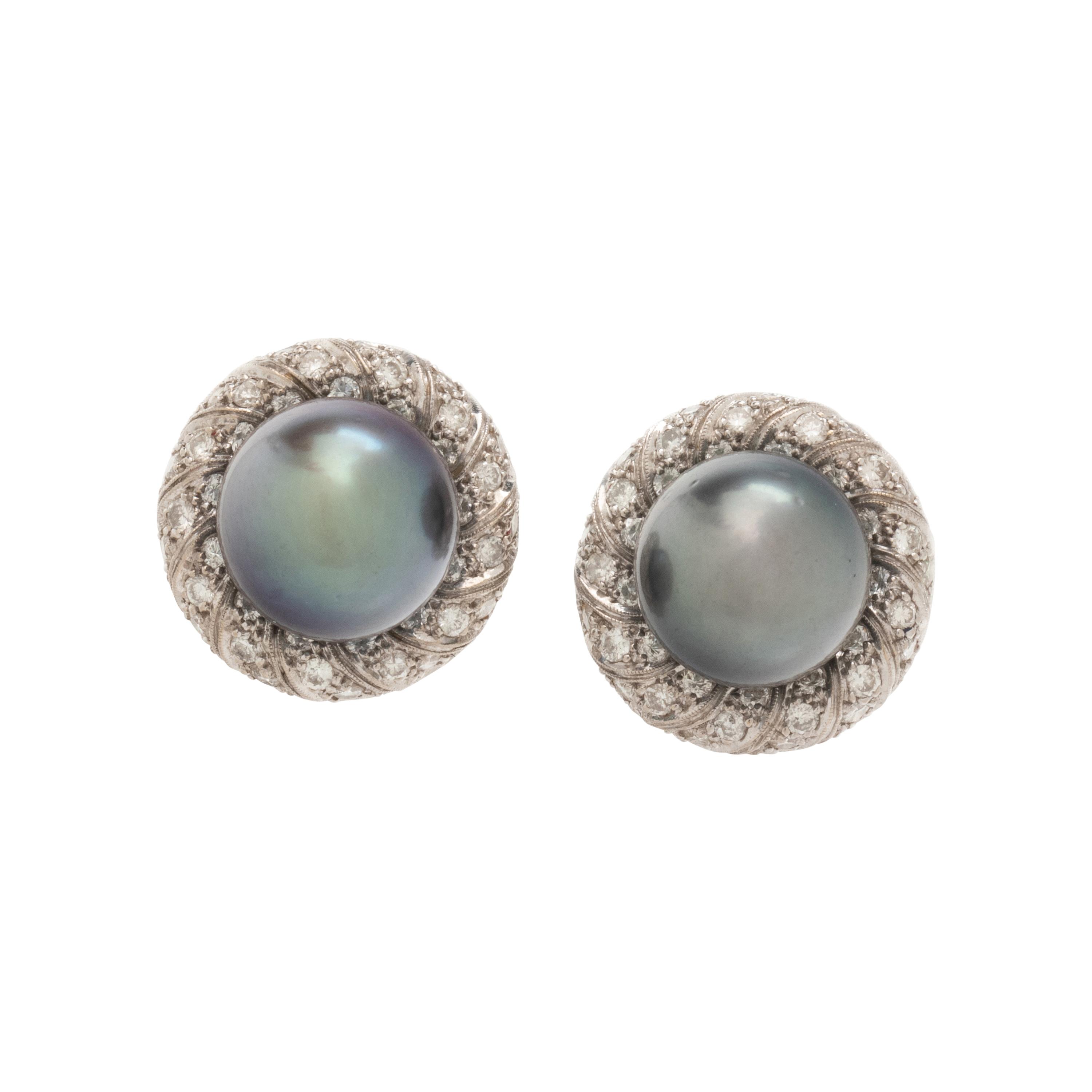 TAHITIAN CULTURED PEARL AND DIAMOND CLIP EARRINGS