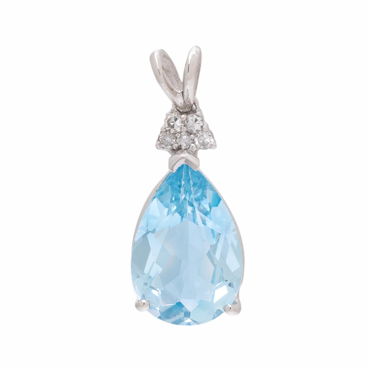 Blue Topaz, Diamond, and White Gold Pendant