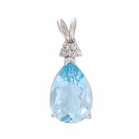 Blue Topaz, Diamond, and White Gold Pendant