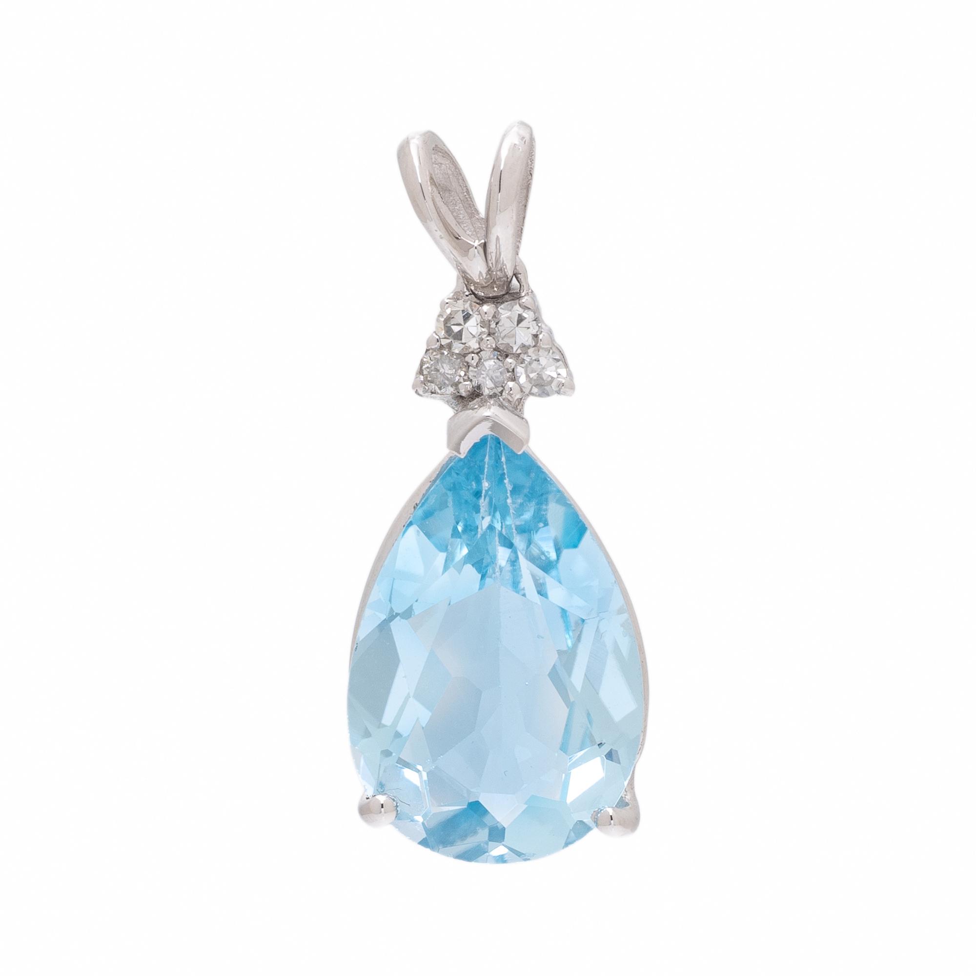 Blue Topaz, Diamond, and White Gold Pendant