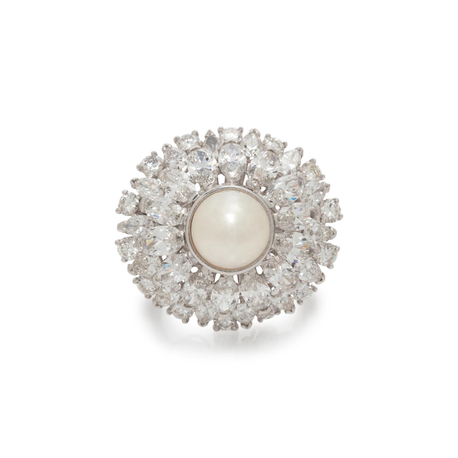OSCAR HEYMAN & BROTHERS, CULTURED PEARL AND DIAMOND RING