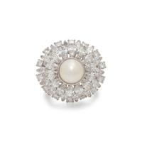 OSCAR HEYMAN & BROTHERS, CULTURED PEARL AND DIAMOND RING