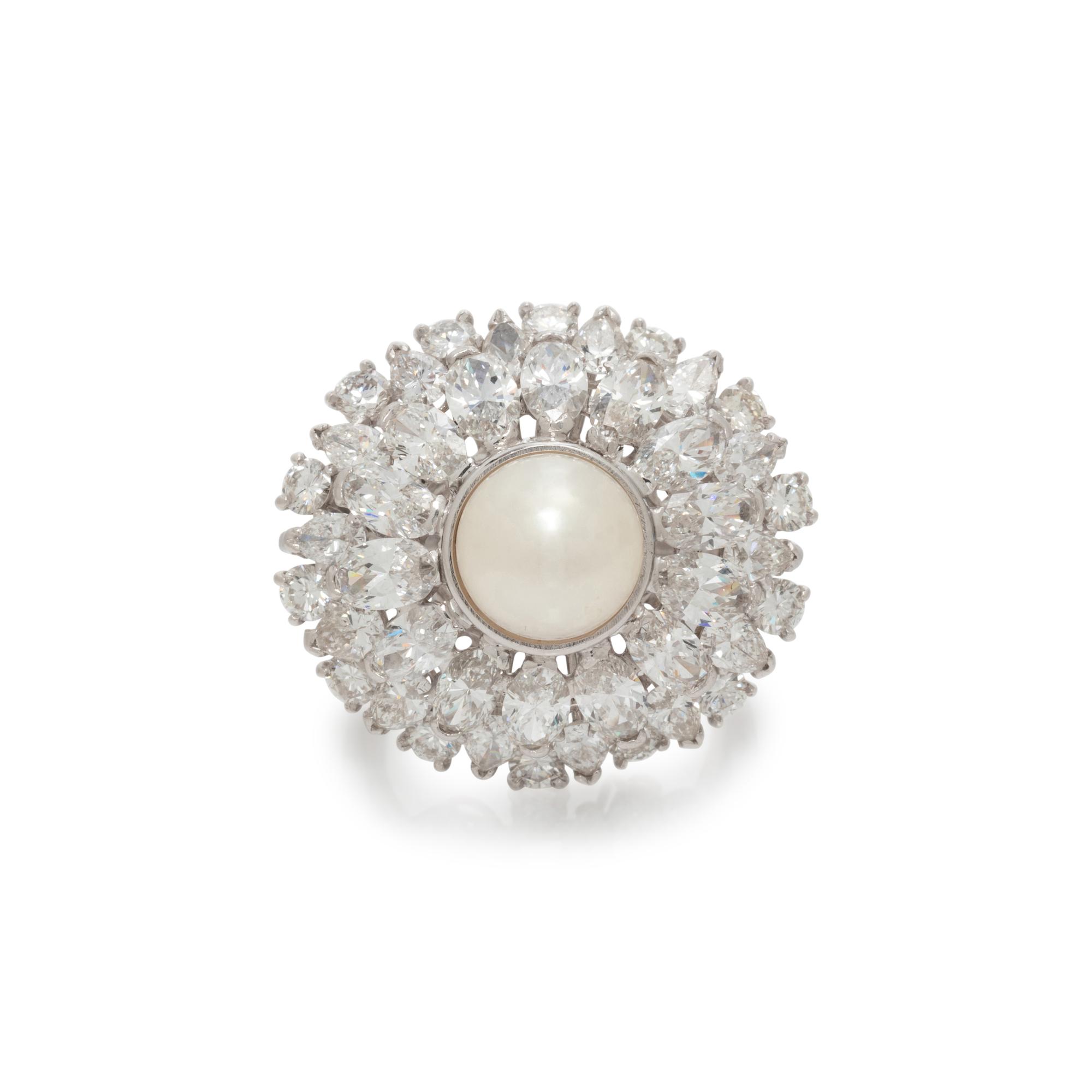 OSCAR HEYMAN & BROTHERS, CULTURED PEARL AND DIAMOND RING