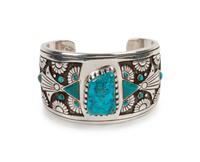 Sterling Silver and Lone Mountain Turquoise Belt Buckle and Cuff Bracelet