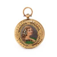 LE ROY À PARIS, YELLOW GOLD AND ENAMEL POCKET WATCH