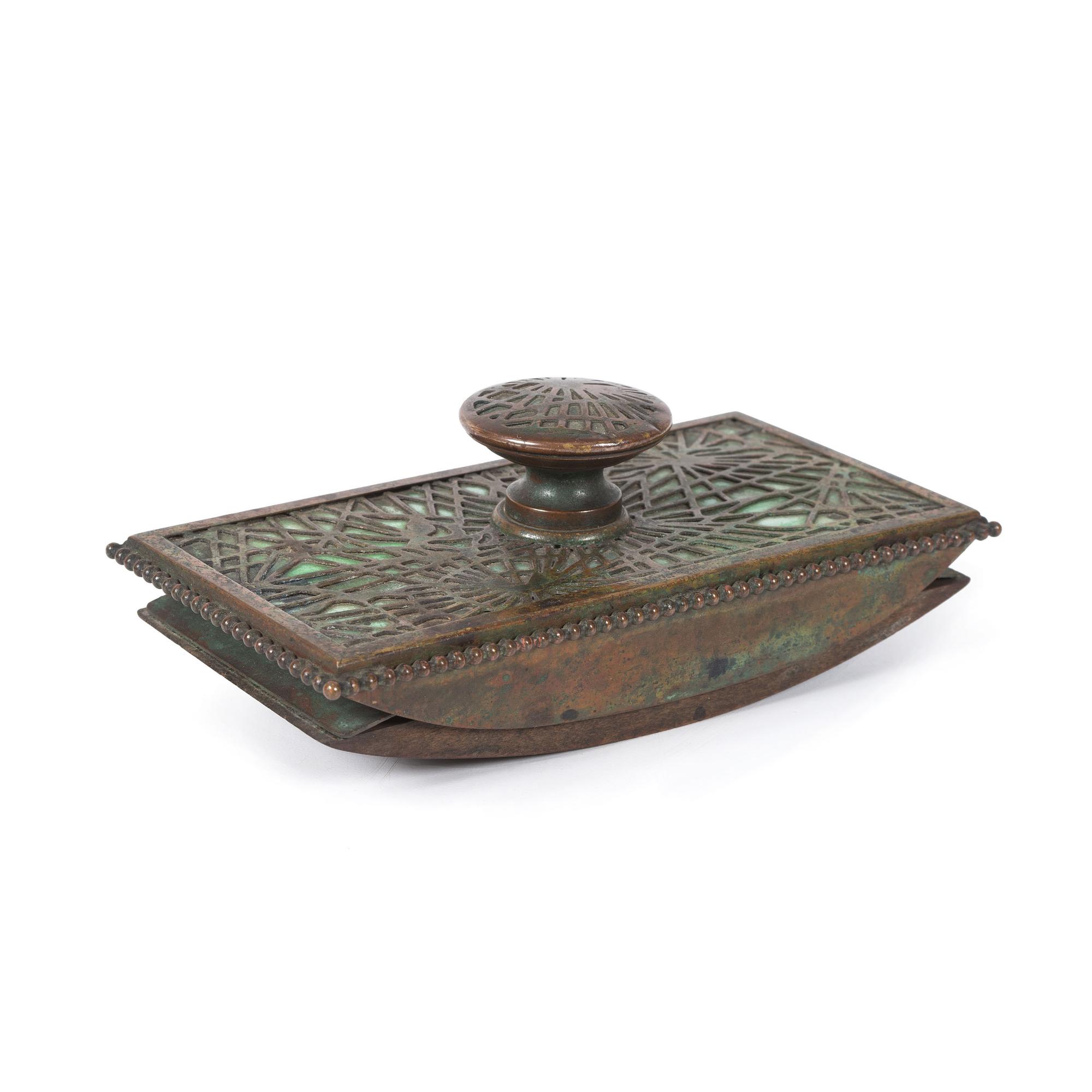 A Pair of Tiffany Studios Pine Needle Blotter Ends and Blotter