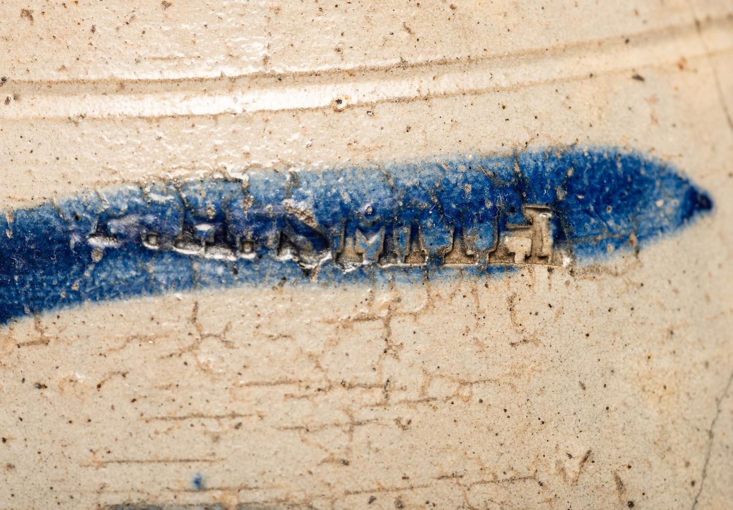 Two Four-Gallon Cobalt Decorated Stoneware Crocks