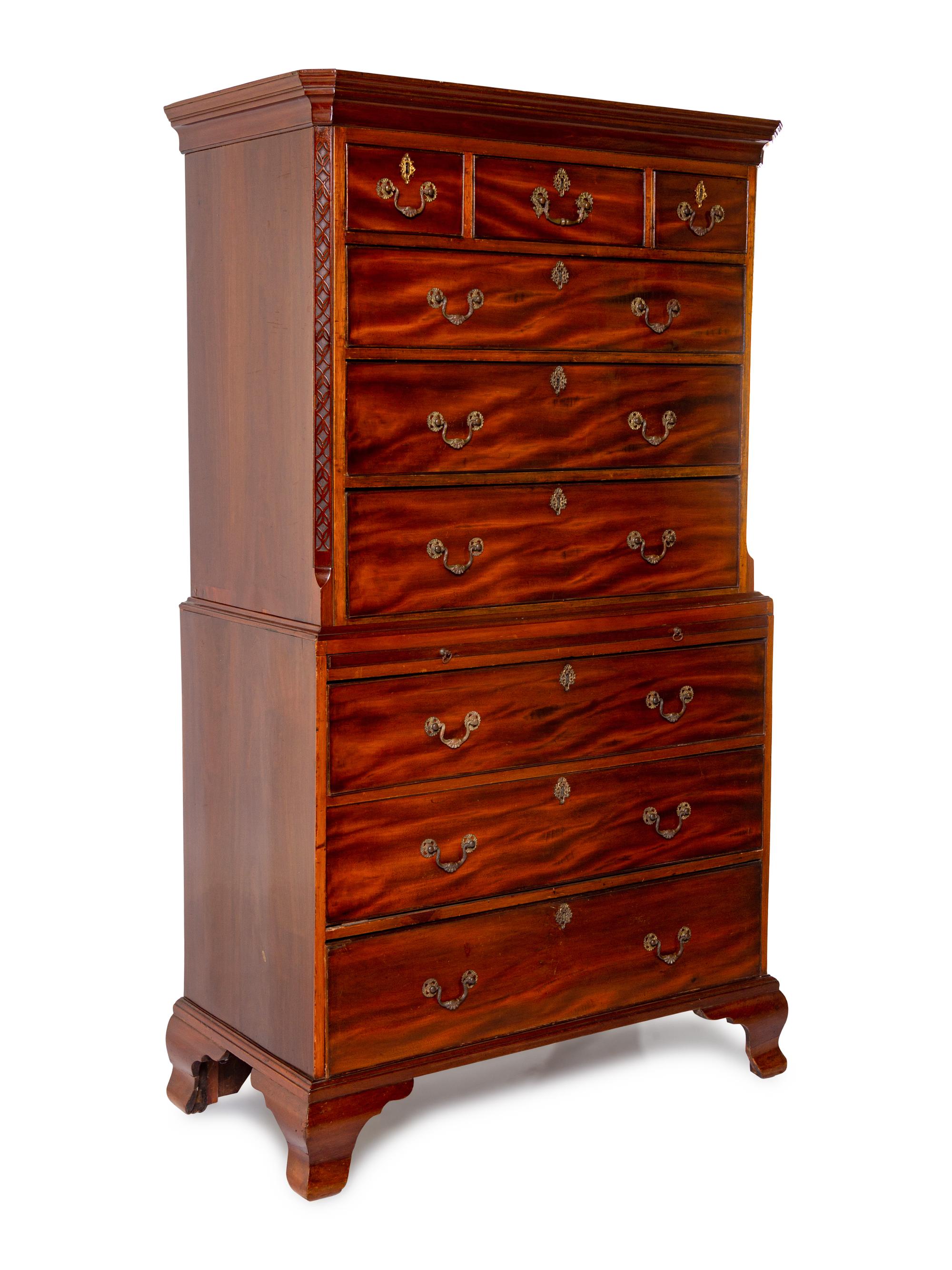 A George III Carved and Figured Mahogany Chest on Chest