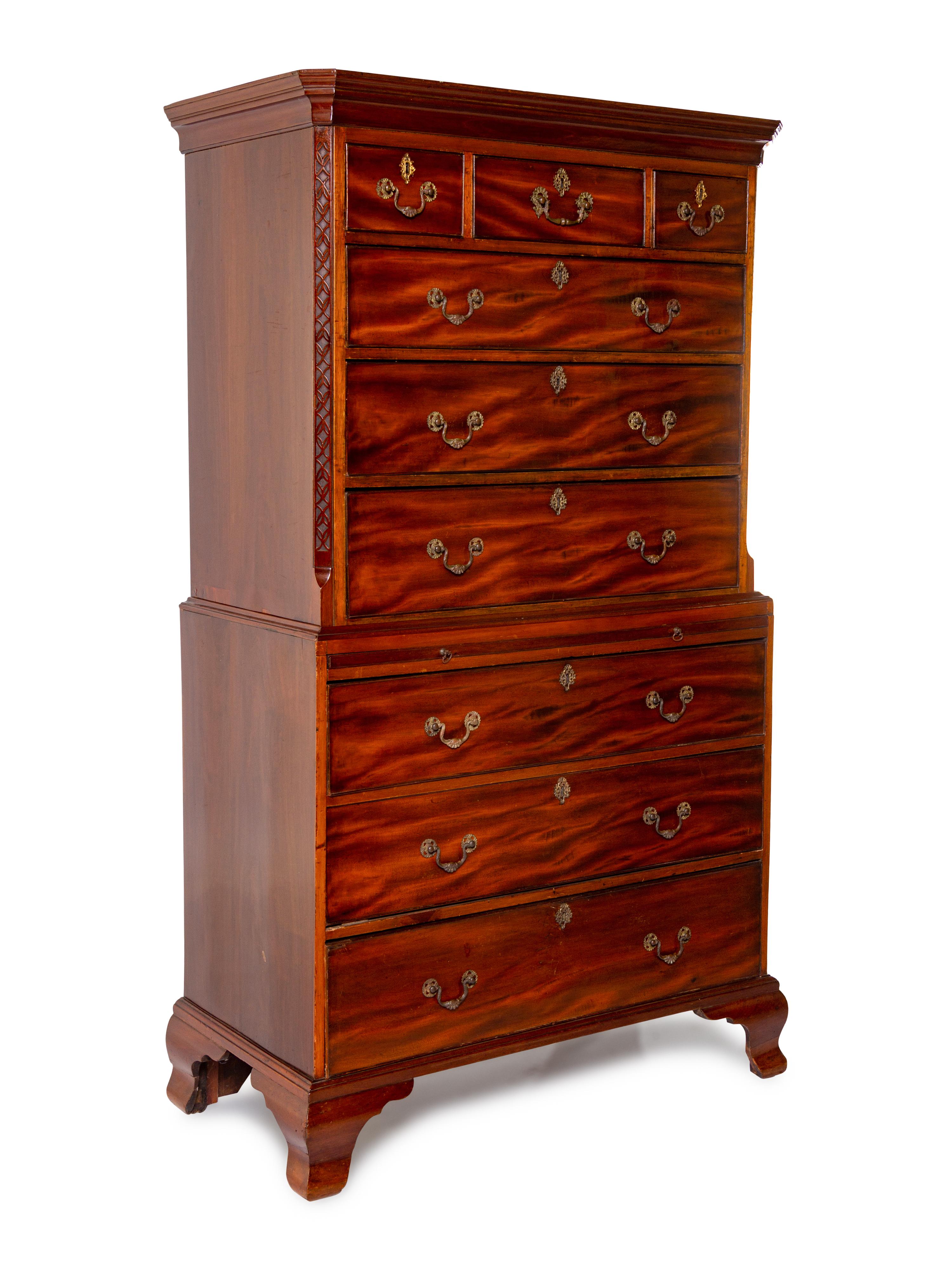 A George III Carved and Figured Mahogany Chest on Chest