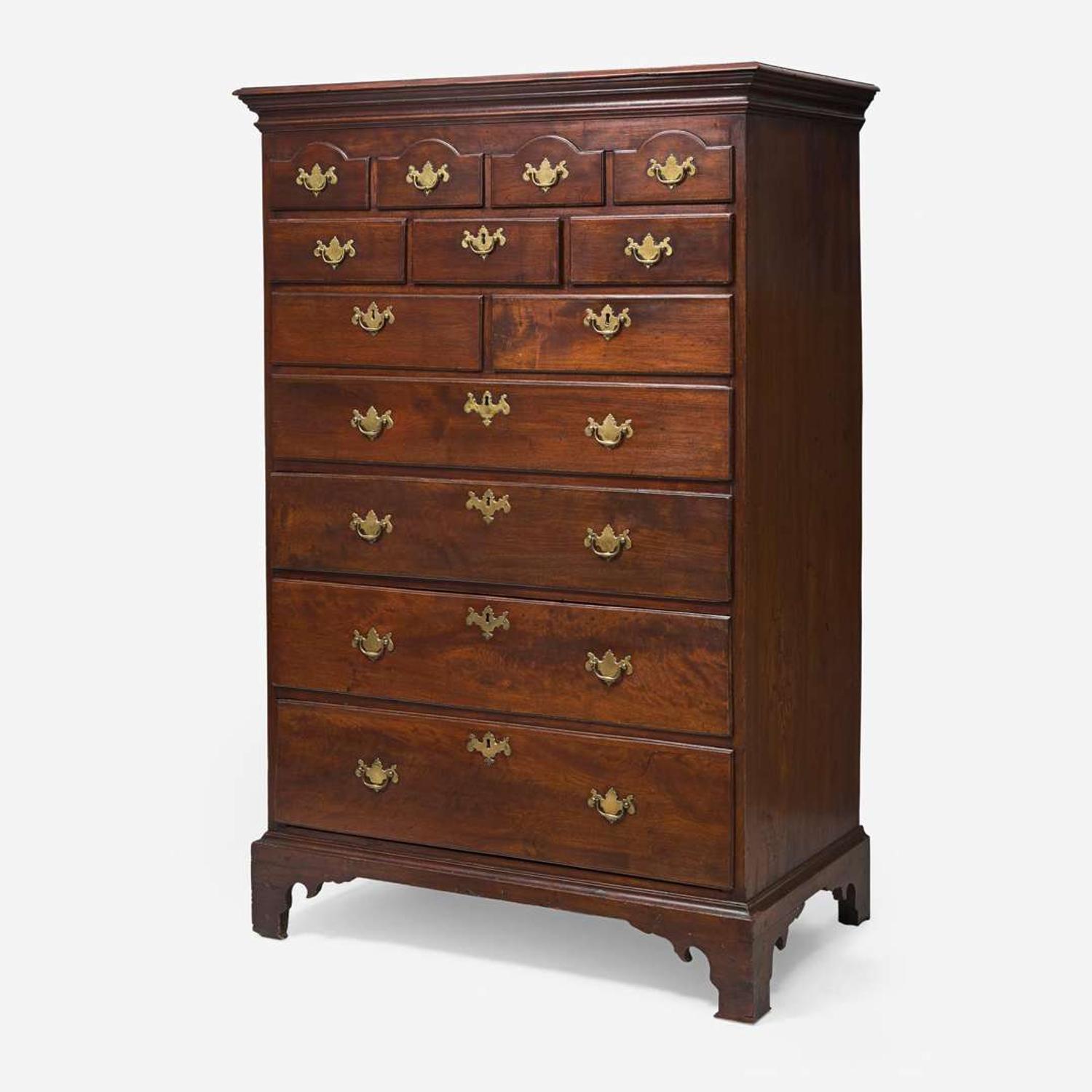 A Chippendale carved walnut tall chest of drawers Probably Chester County, PA, circa 1770