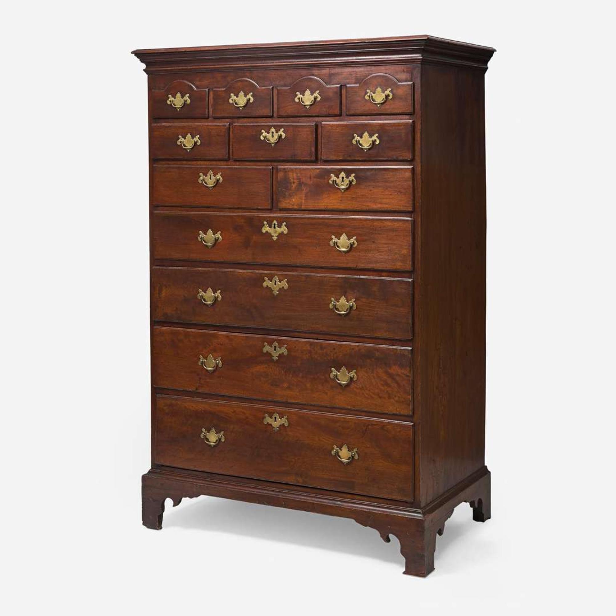 A Chippendale carved walnut tall chest of drawers Probably Chester County, PA, circa 1770