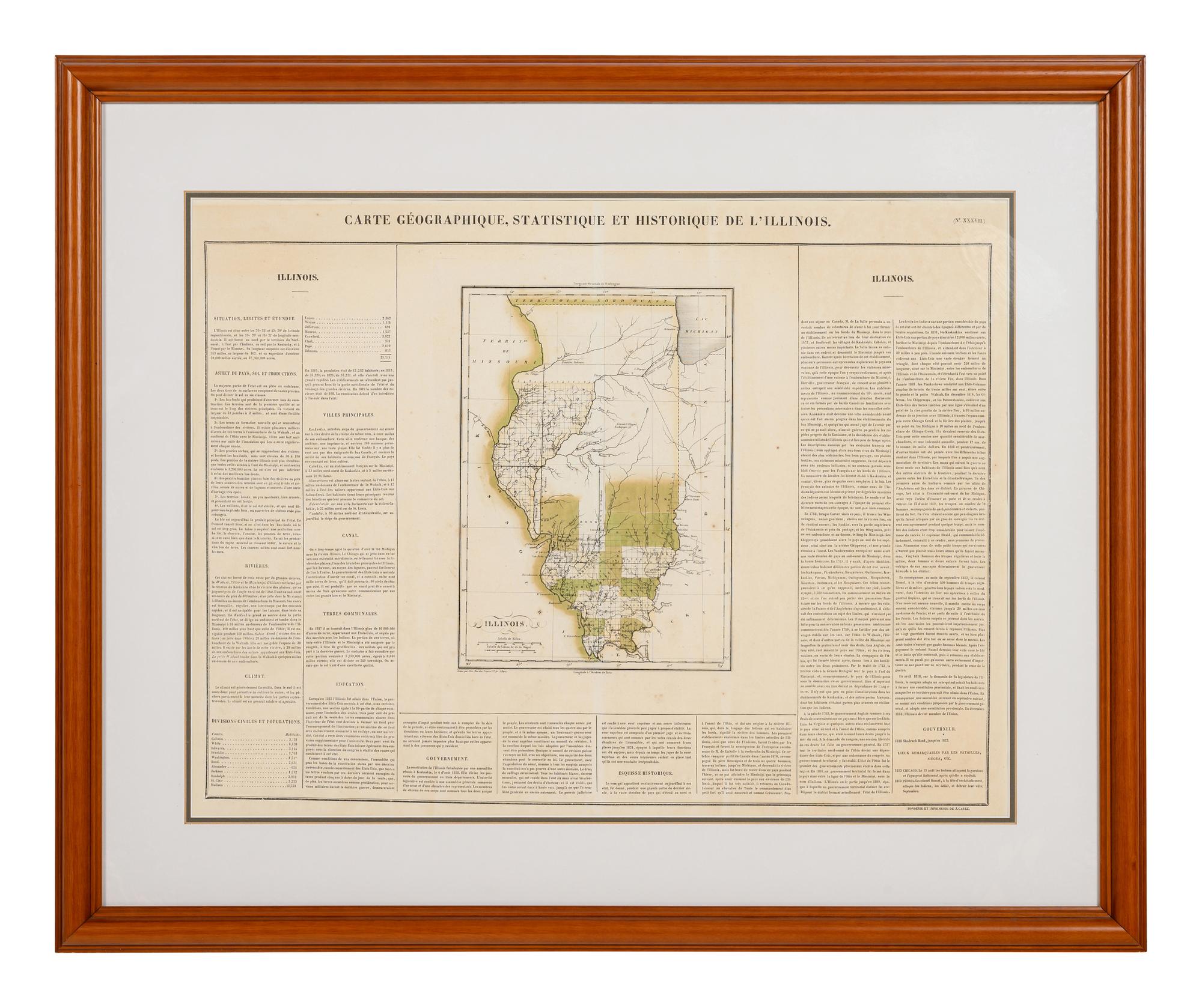 BUCHON. Carte Geographique, Statistique et Historique de l'Illinois . J. Carae, ca. 1822.