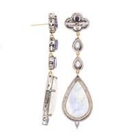 CARVED MOONSTONE, TANZANITE, AND DIAMOND EARRINGS