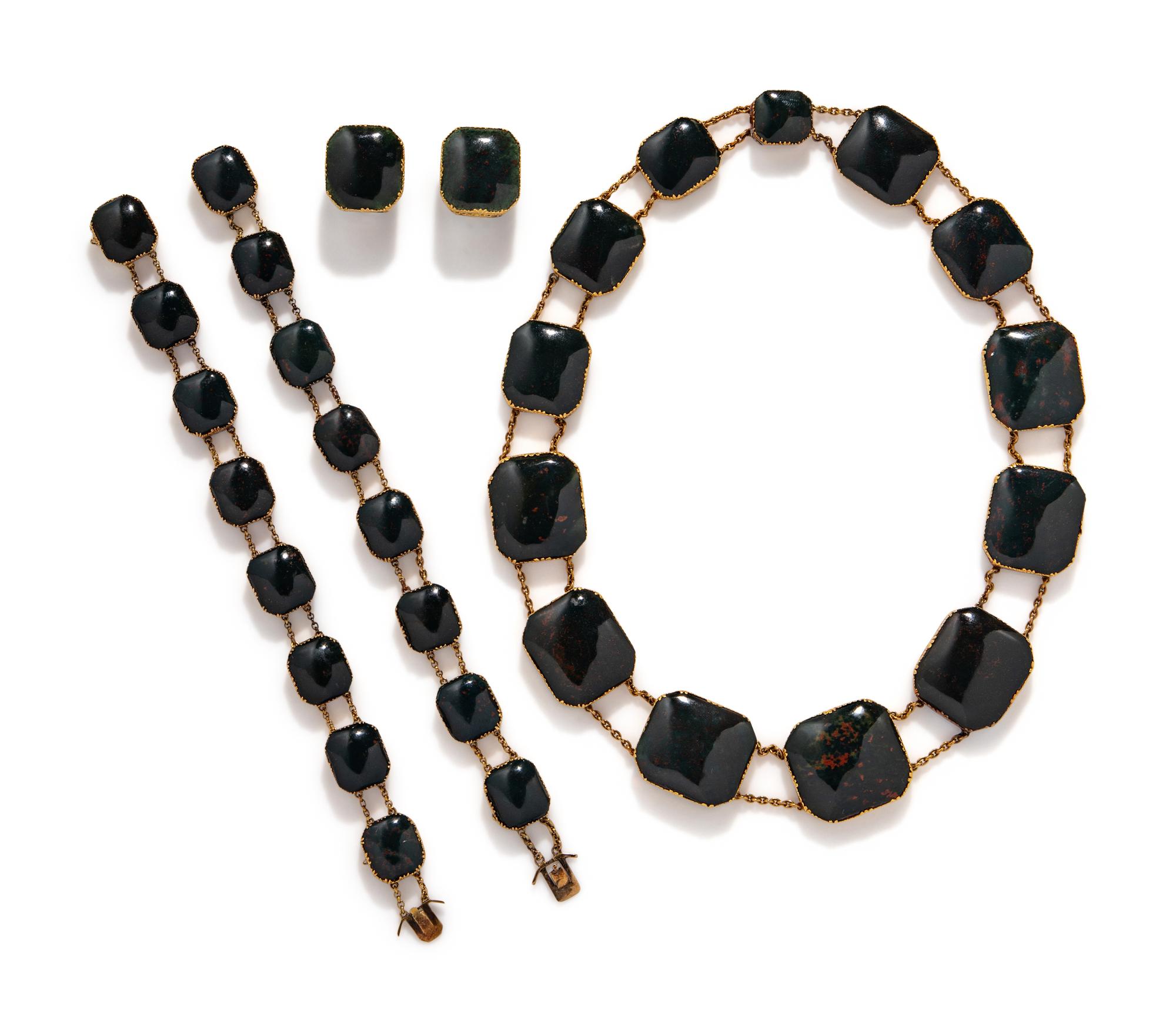 ANTIQUE, BLOODSTONE JEWELRY SUITE