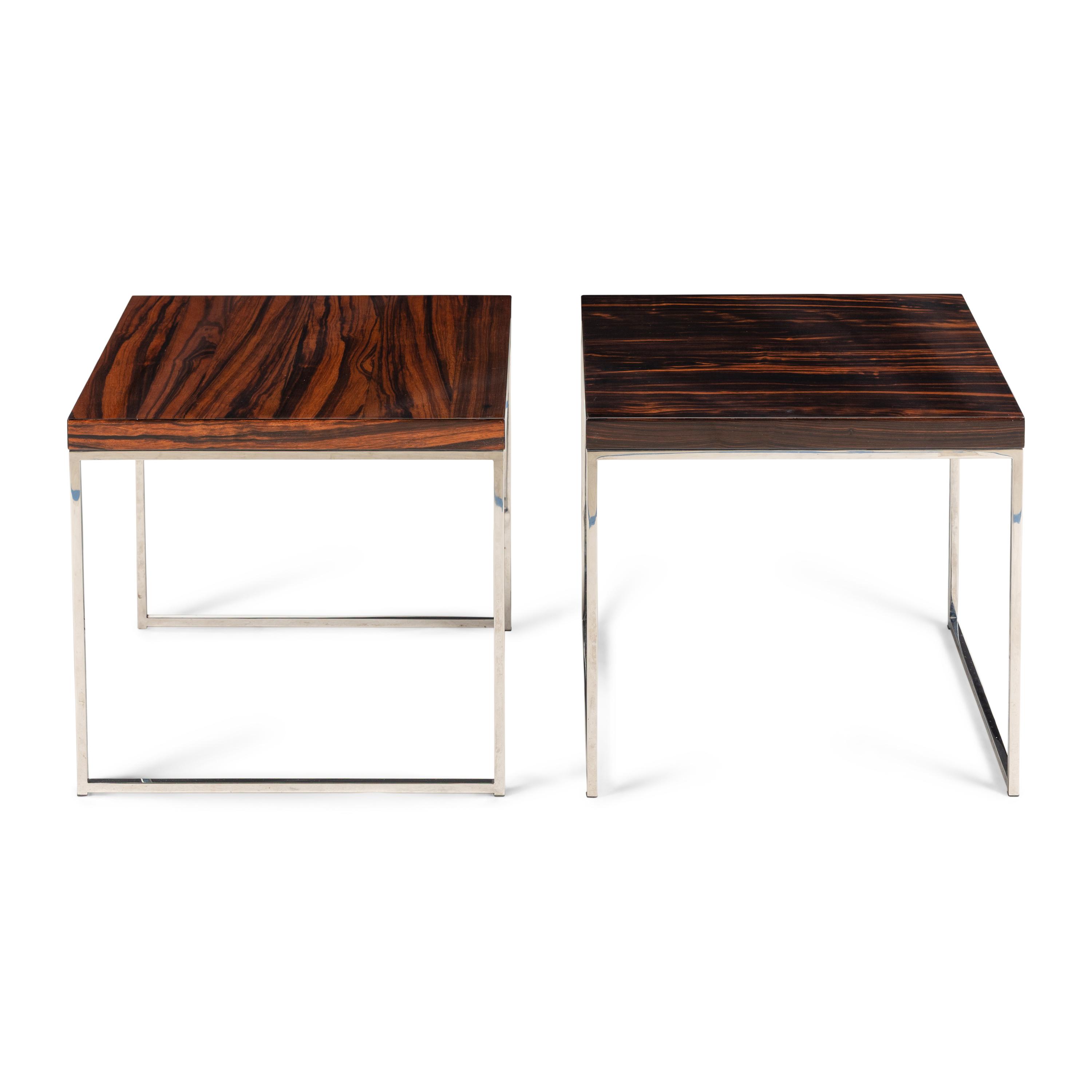 A Pair of Macassar Ebony and Chrome Side Tables