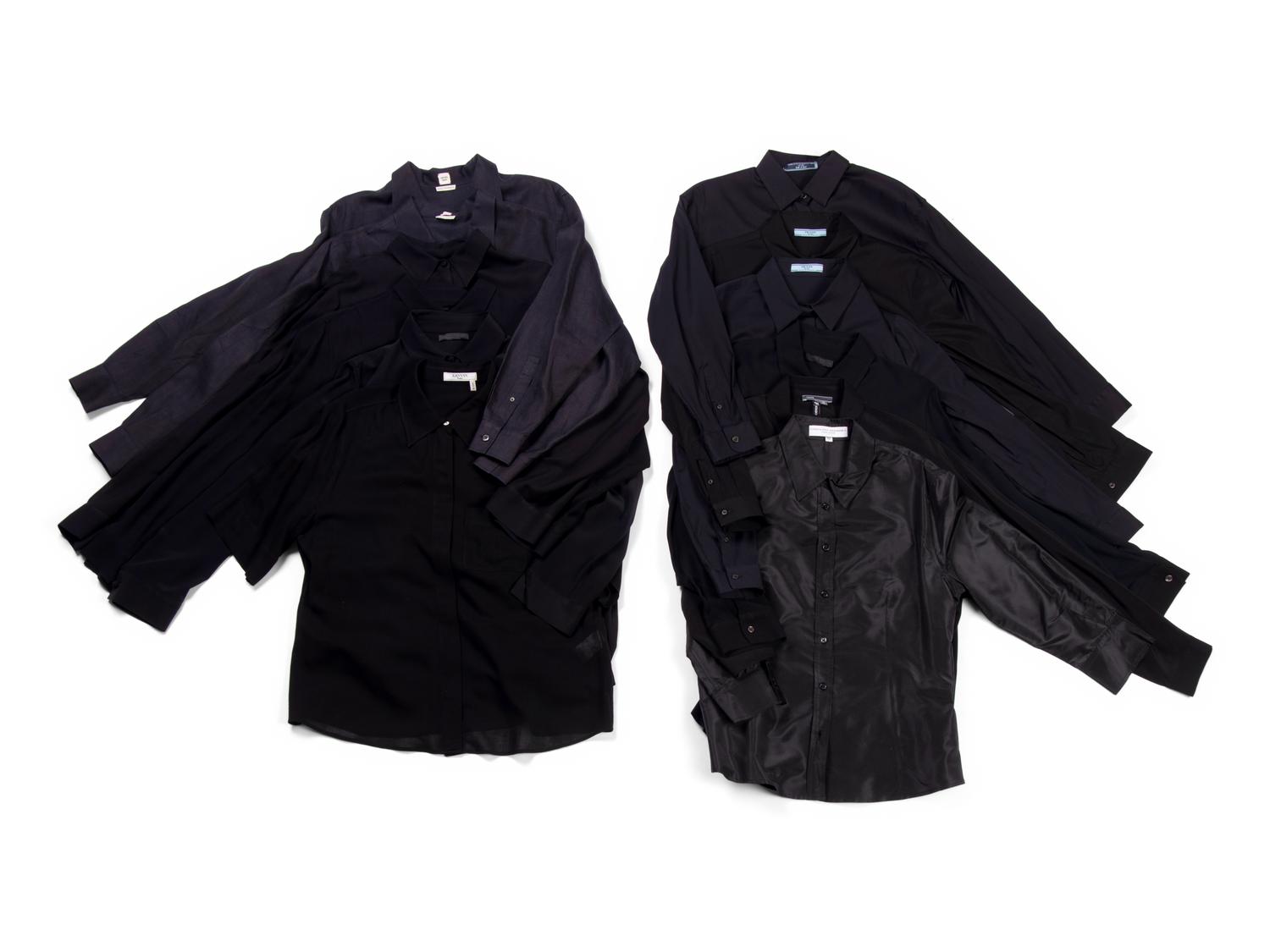 Twelve Designer Button Down Tops: One Carolina Herrera, One Vince, One Lanvin, Two Hermès, Three Prada, and Four The Row