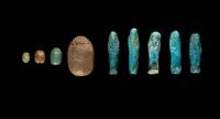 Five Egyptian Faience Ushabtis and Four Egyptian Faience and Stone Scarabs